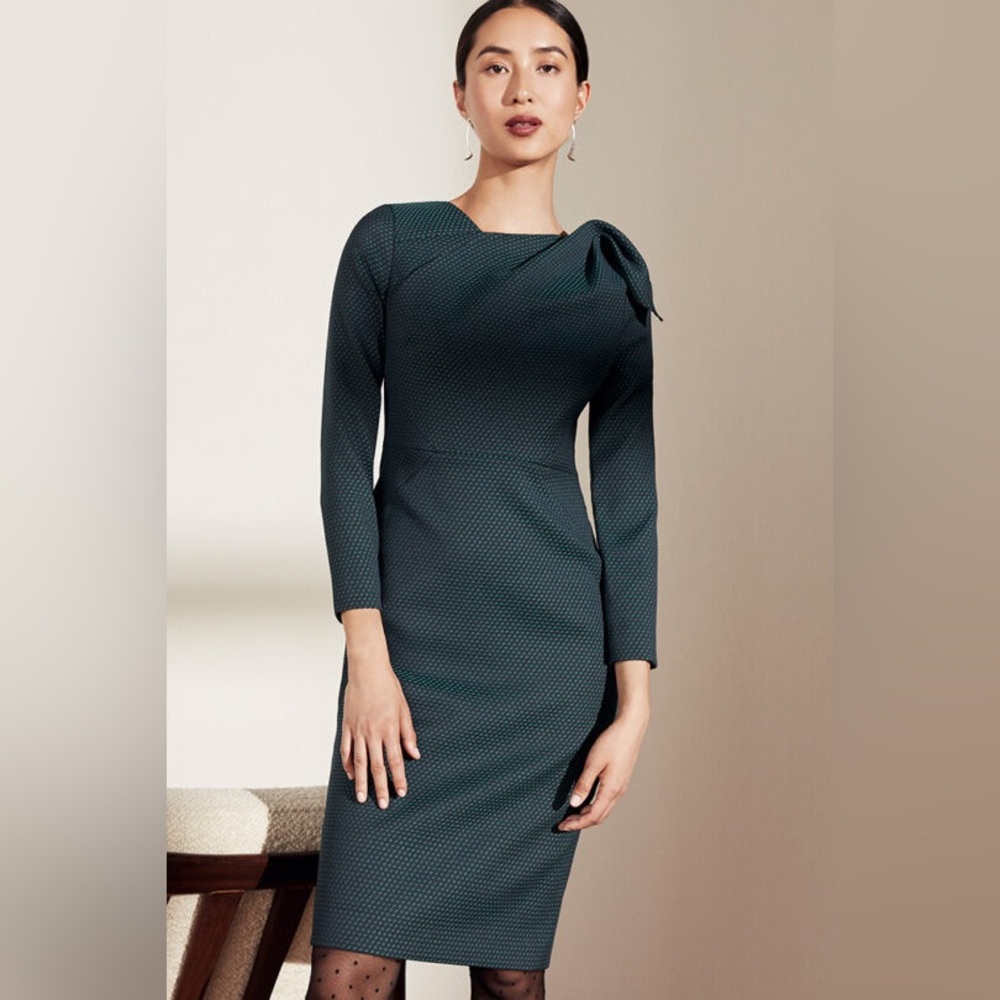 NWT The Fold London Melrose Dress Blue and Green Diamond Pattern UK 12 / US 8